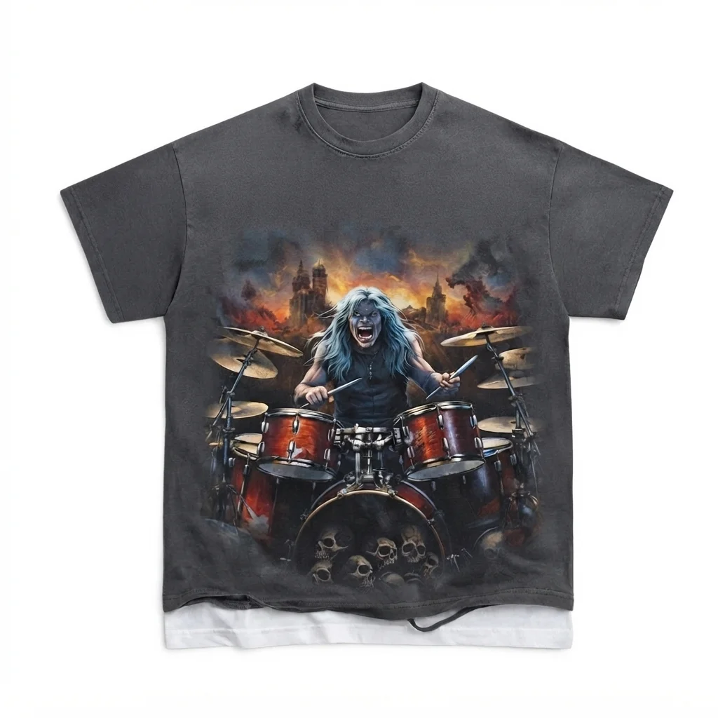 Custom Graphic Printed O Neck T Shirt Trendy Vintage Style Street Wear Look Short Sleeves T Shirt For Unisex Summer Out Fit