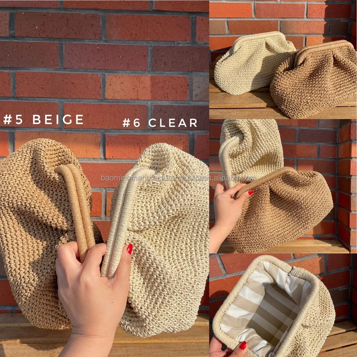 Newest Design Crochet Raffia Ecofriendly Clutch Bag Handmade Summer