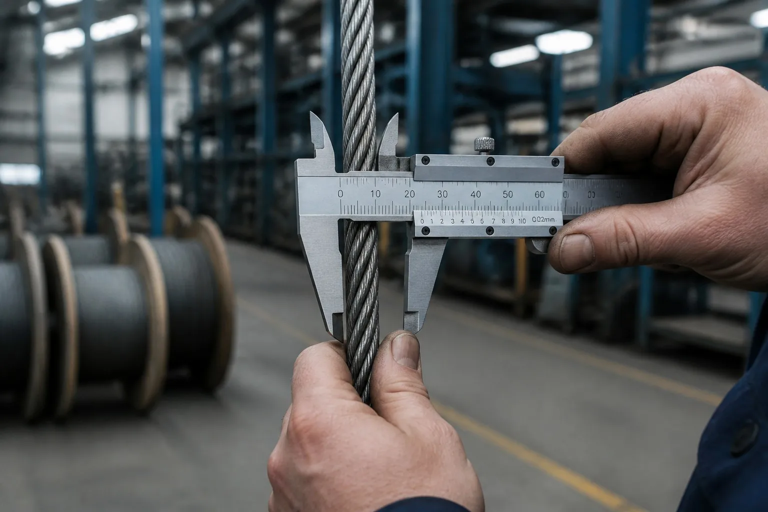 Correct wire rope diameter measurement with caliper