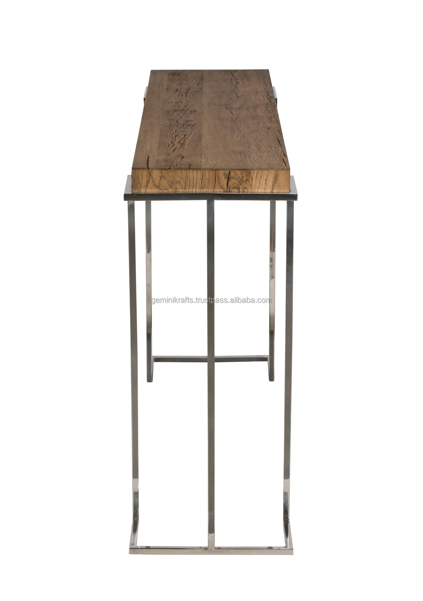 Modern Stainless Steel Base Rustic Old Recycle Sleeper Solid Wood