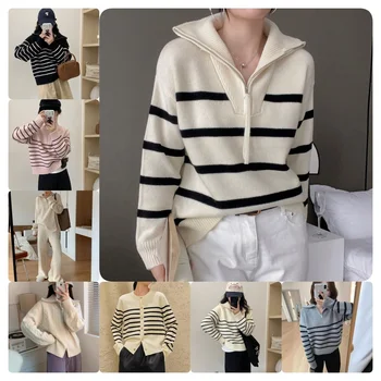 Women Crew Neck Knitted Colour Sleeve Sale Apparel Knit Pullover Stylish Sweaters Ladies Sweater