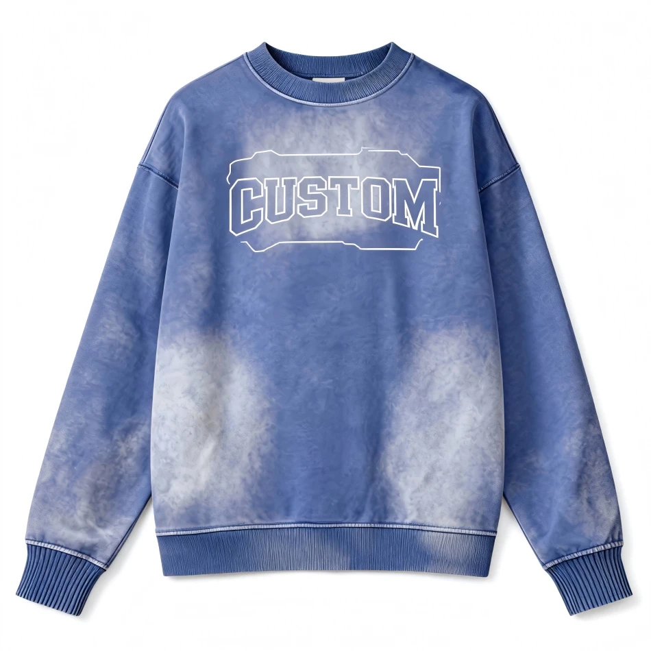 Glory Custom Acid Wash Sun Fade Drop Shoulder Premium Quality Crew Neck Pull Over Sweatshirt For Streetwear OEM Wholesale