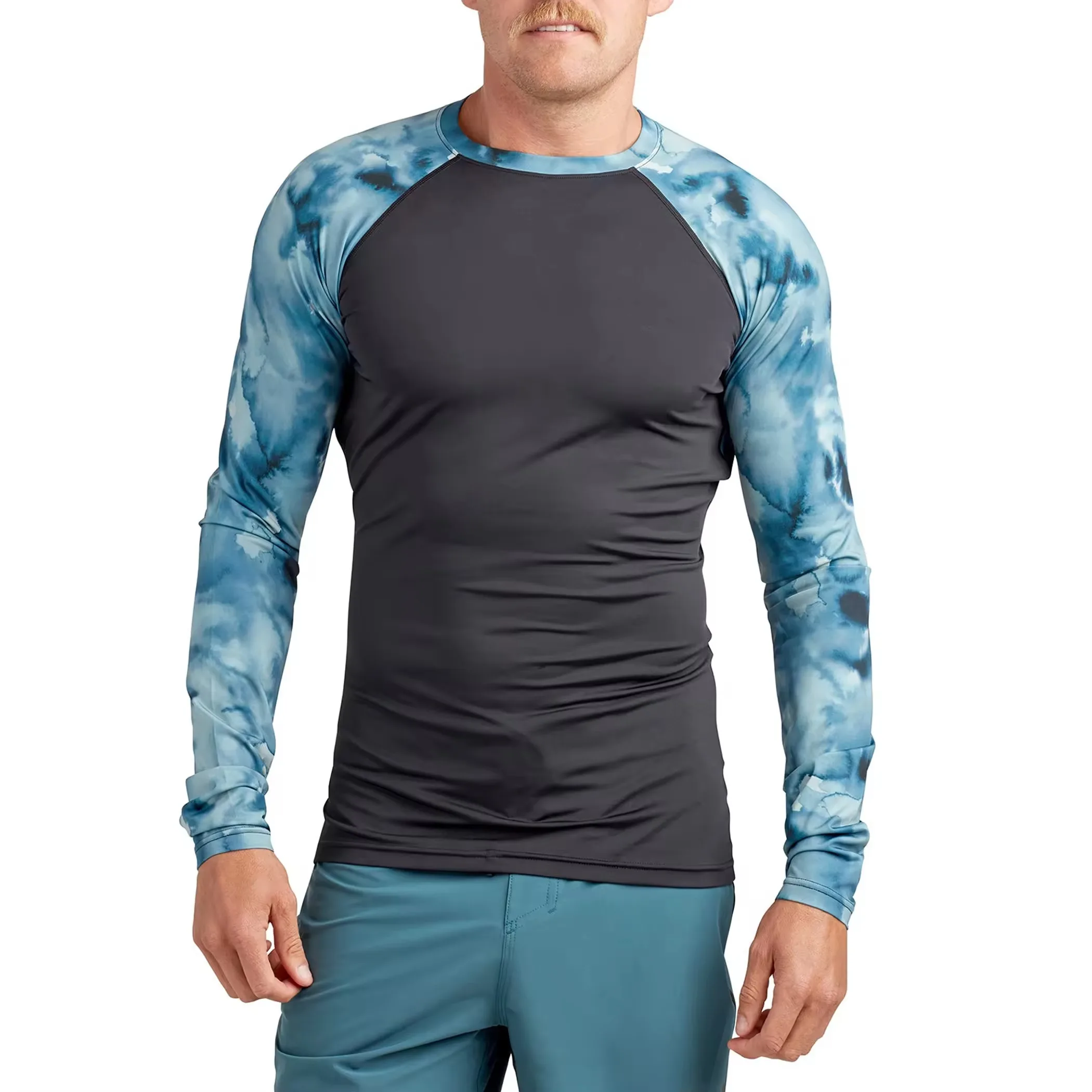 Custom Wholesale Men High Elasticity Compression Exercise Shirt Quick Dry Moisture Wicking Workout & Outdoor Sports Rash Guard