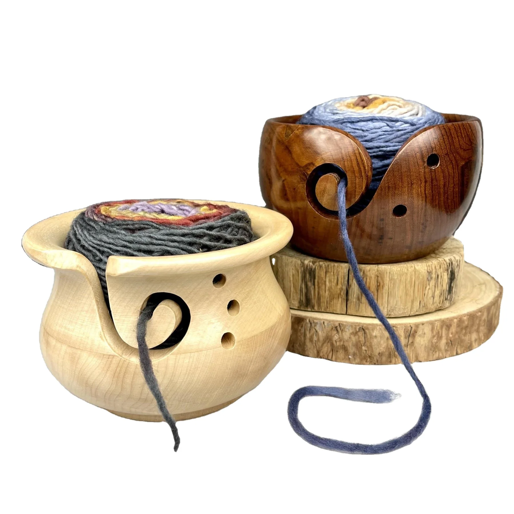 SAMHITA Acacia Wood Yarn Bowl Holder |Hand Carved Yarn Bowls For DIY