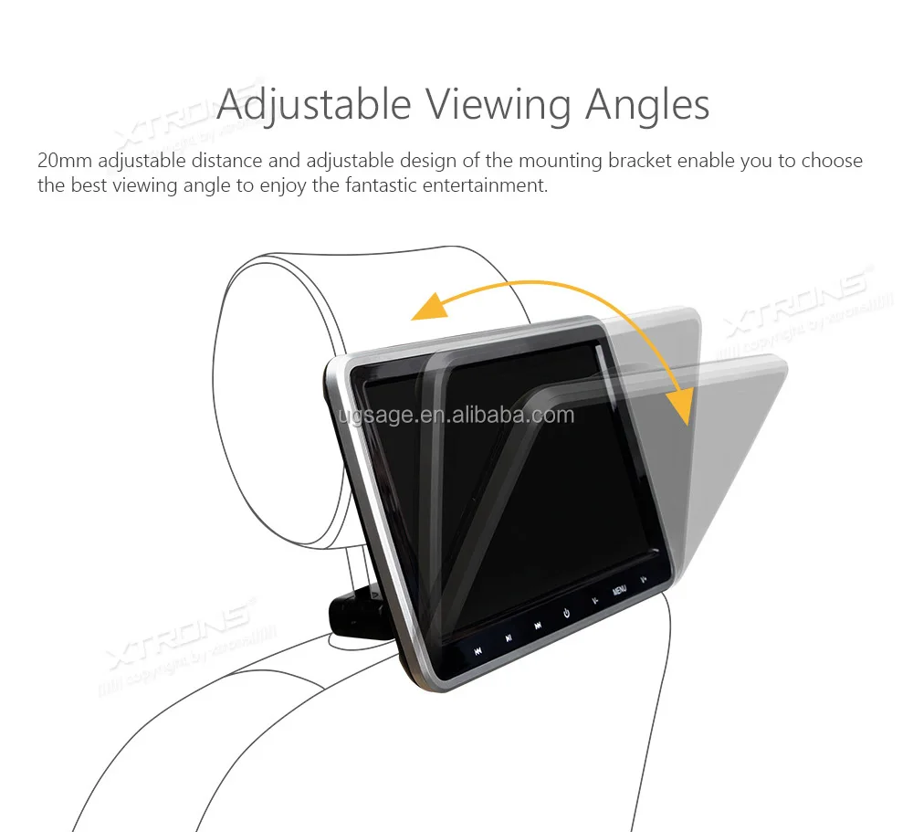 Xtrons 10.1" Digital Tft Screen Car Clipon Headrest Dvd Player For All