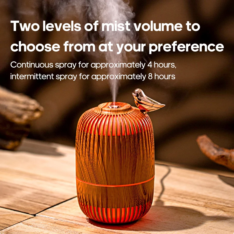 Hollow Bird Cage Air Humidifier Purifier 280ML Electric Ultrasonic Diffuse Wooden Bedroom Humificador With Night Light