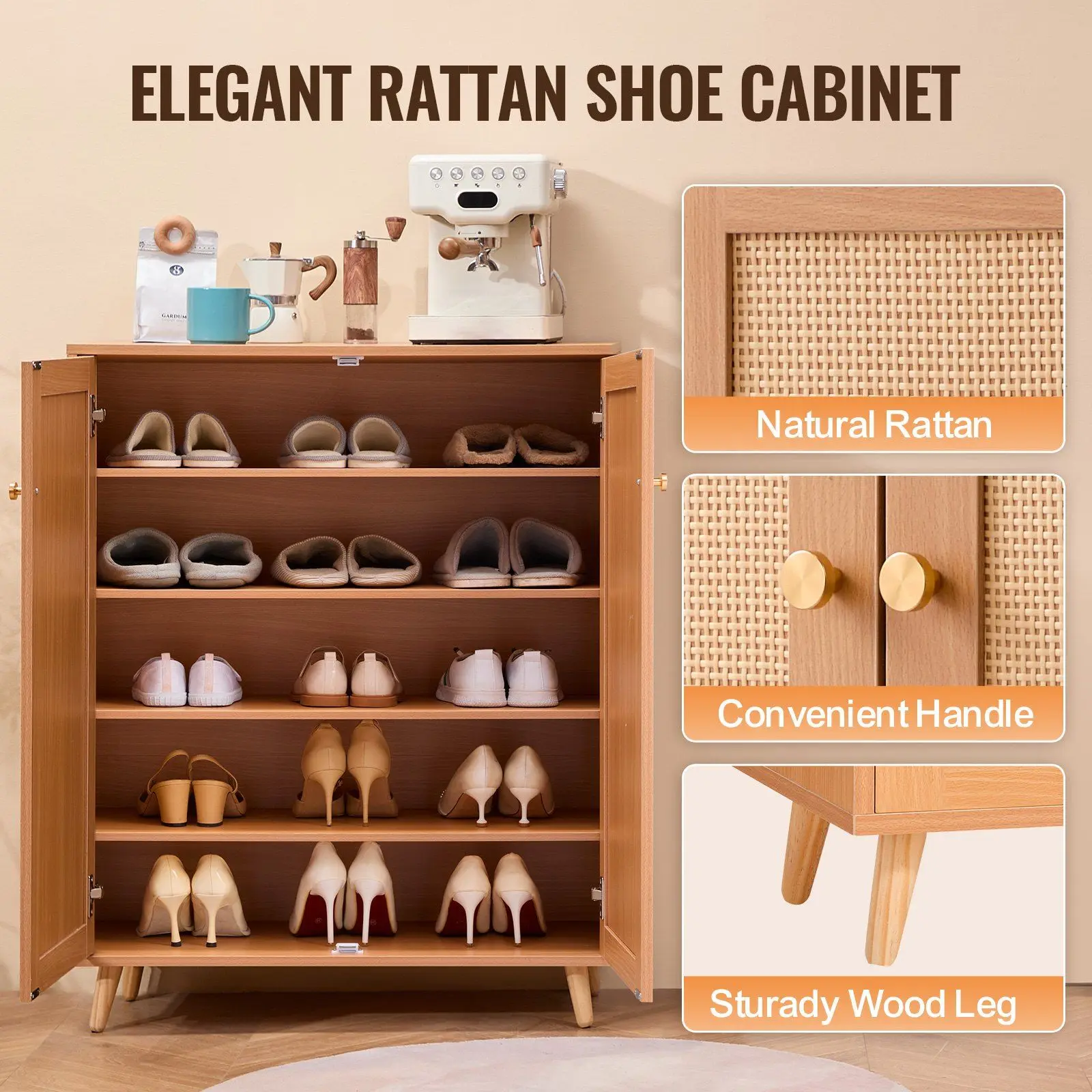 rattan scandinavian design shoe cabinet Light Wood Rattan Shoe Cabinet In Tall Doors Adjustable Shelves  Entryway Storage Organizer Scandinavian Design Buy Product on