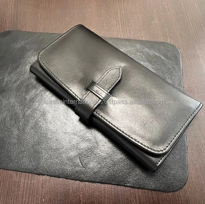 Hot Selling Good Quality Modern Design Cotton Lining Open Closure Type 100% Genuine Leather Wallet from Indian Manufacturer