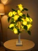 55cm Height 24 LED Warm Light, Yellow Roses on White Base