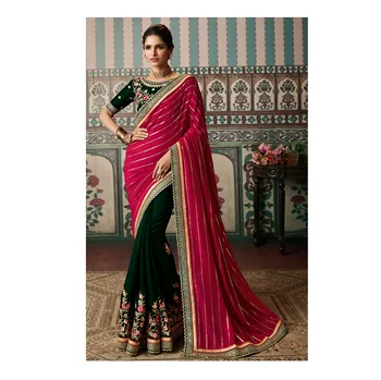Best Quality Designer Saree Indian Embroidery Handwork Wedding Party Wear Saree with Blouse for Export From India