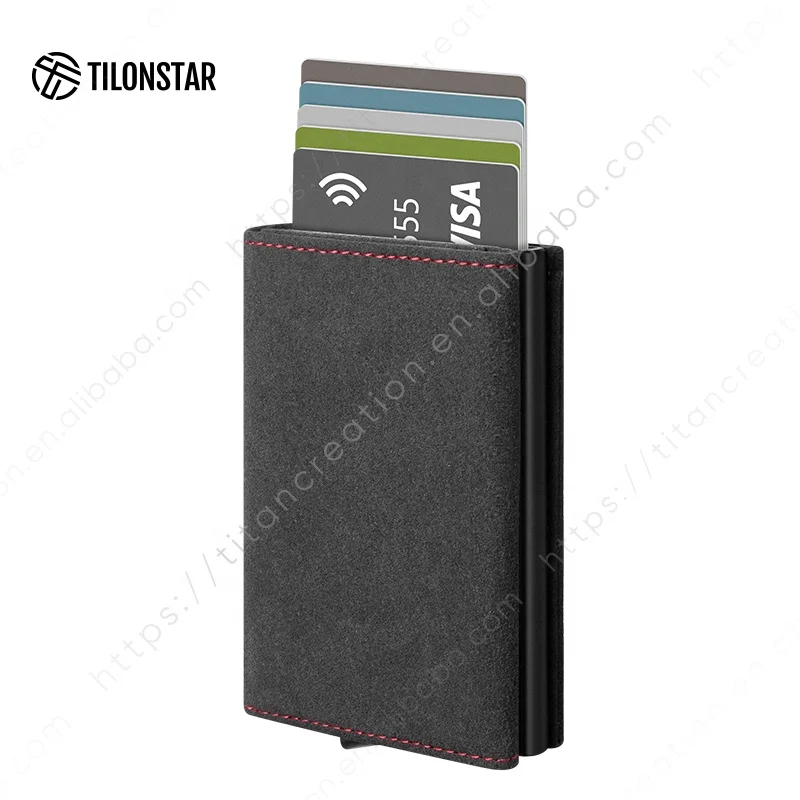 TILONSTAR TVC203a Pop up Wallet Automatic RFID Alcantara Leather Aluminum Card Holder