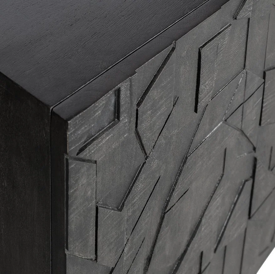 Premium Quality Black Catchy Design Solid Wooden KD Metal Base Storage Shelves Carved Stylish Door Living Room Cabinet Sideboard