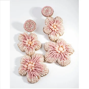 seed bead embroidered earrings flower design earrings from india handmade earrings for women and girls