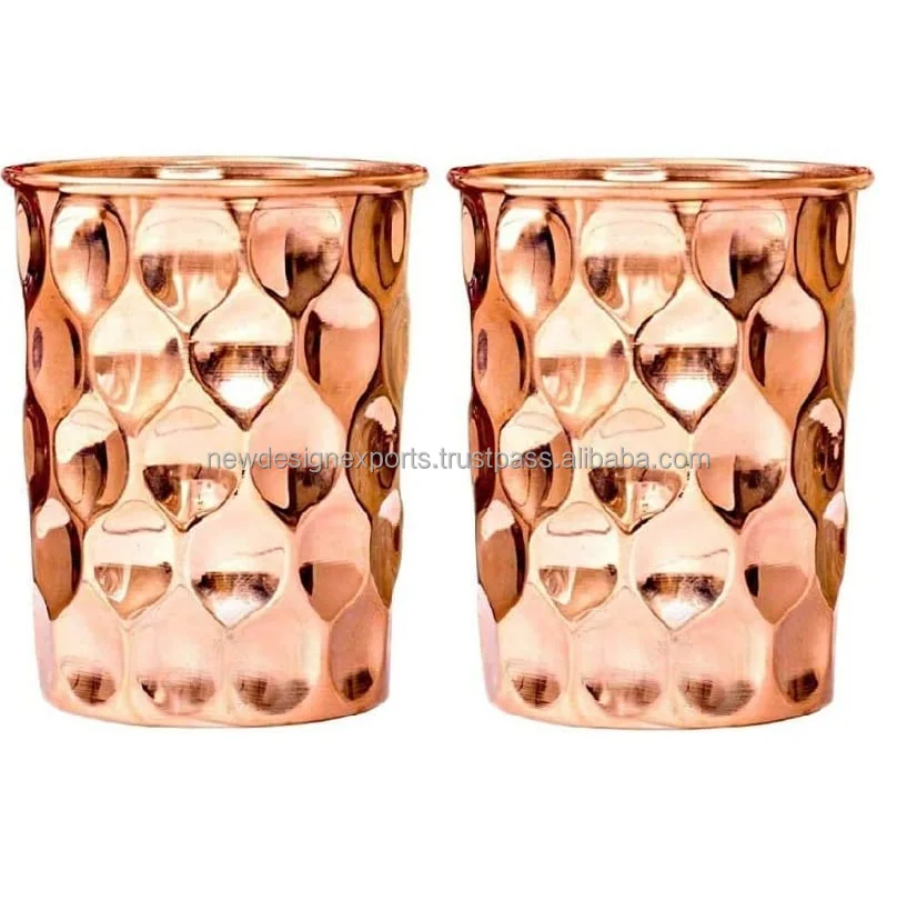 Pure Copper Water Glass Diamond Design Tumbler For Ayurvedic Health Set Of 6 Pcs 
