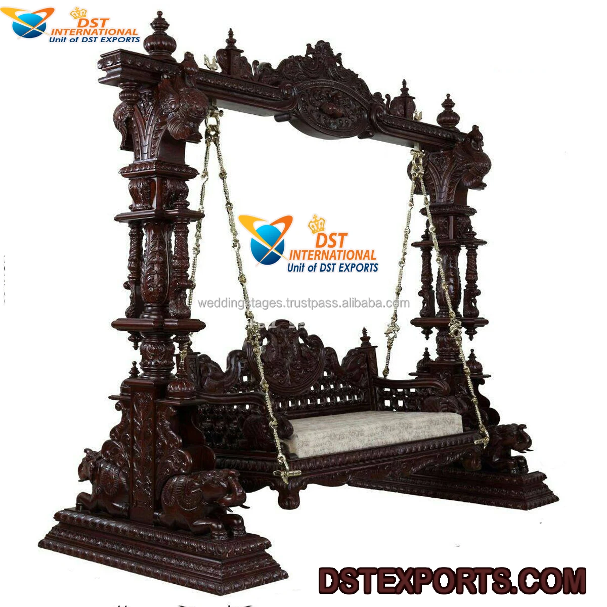 White Gold Teak Wood Jhula For Lobby Online Fully Hand Carved Teak ...