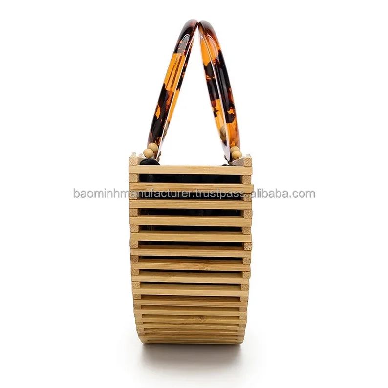 Women's Bamboo Handbag Handmade Tote Bag With Lining Summer Bag For