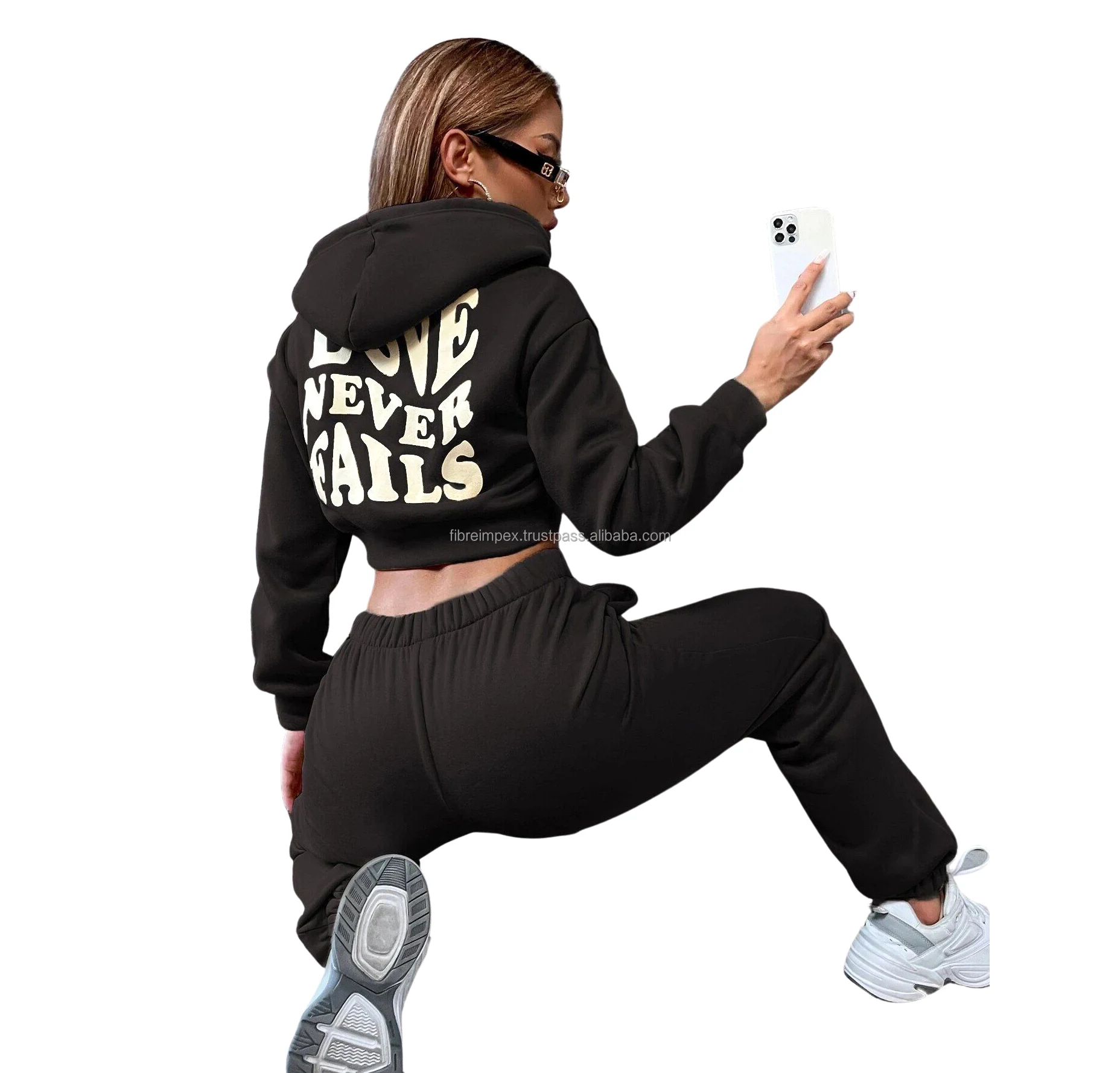 Solid Color Organic Cotton Fabric 2 Piece Crop Top Jogger Set 2023