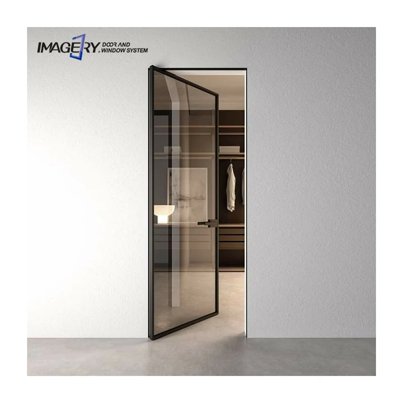 Latest Customized Extremely Narrow Frame Glass Soundproof Aluminum Casement Swing Door for Bathroom