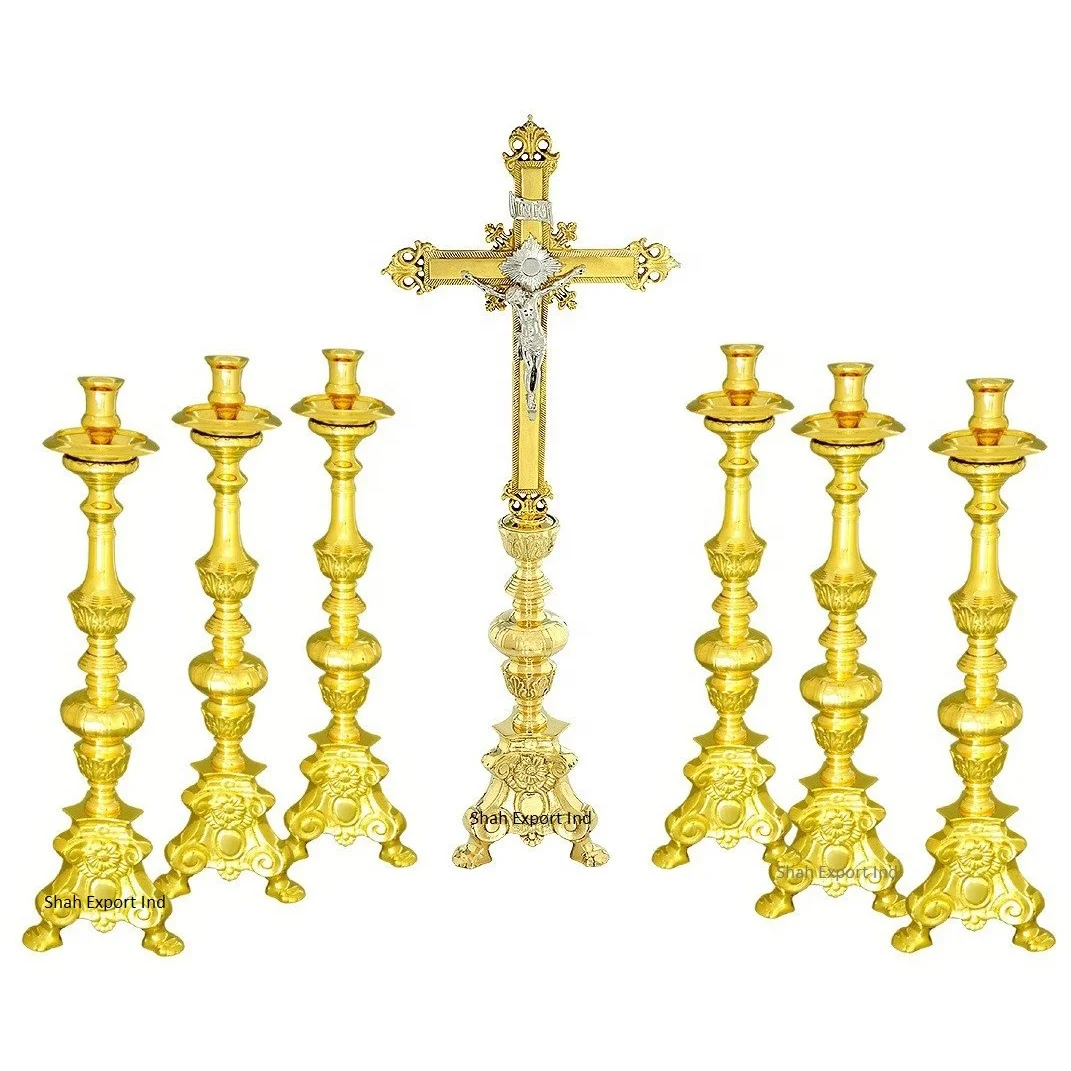 Embossed Tripod Base Church Altar Candlestick From Closed Religious Church Candle Holder Handmade Bulk