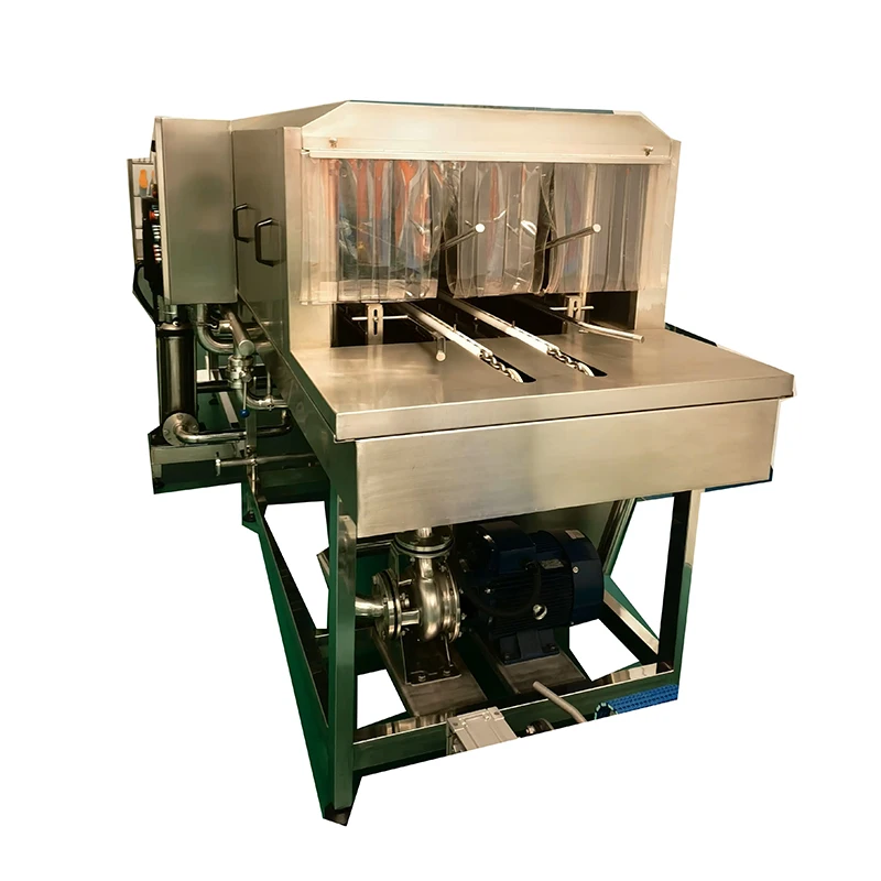 Single-pass box cleaner - efficient cleaning and disinfection solution for meat processing plants