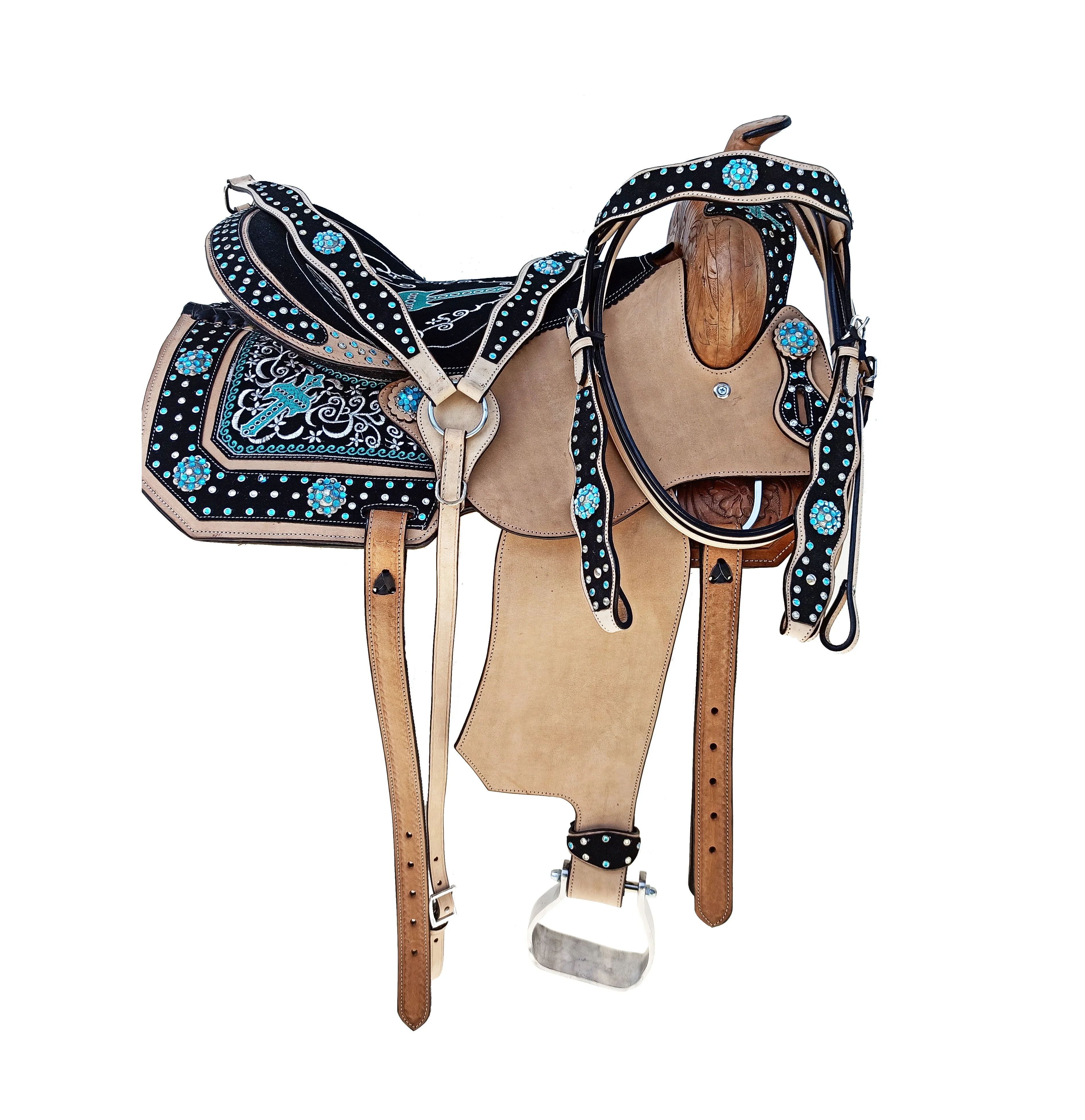 Western Cowboy Horse Saddle Rope Turquoise Cross Salt Pepper