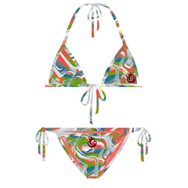 Camo Pattern Green Color High Demand Best Selling Super Quality Micro Triangle Bikini Nude Modals Wearing Mini Bikinis on Beach