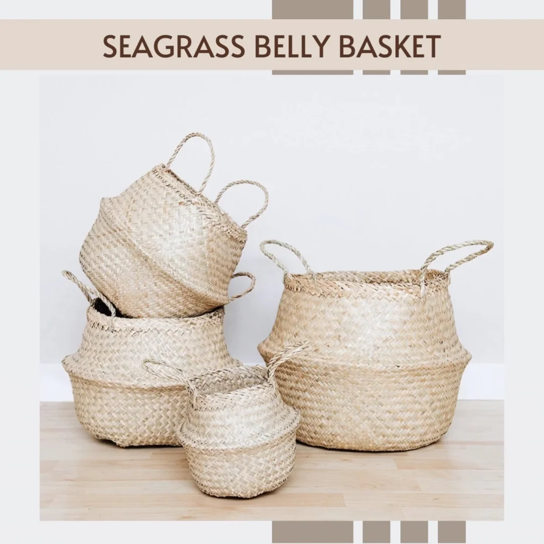 Customizable Sizes Mini Seagrass Belly Basket Hand Weave Braided Sea