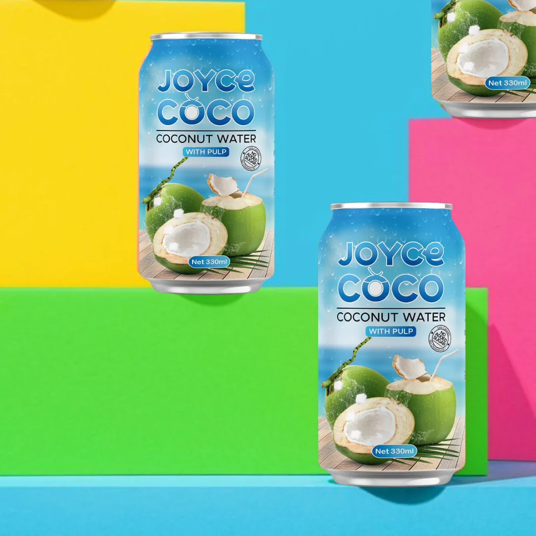 330ml JoyceCoco Coconut Water with Pulp From Interfresh Brand Viet Nam OEM and ODM Reasonable Prices.