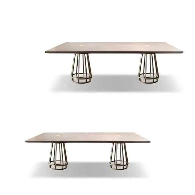 Raya Modern Design Dining Table Six Seaters Teak Wood Frame Top Material and Stainless Legs for Home Furniture