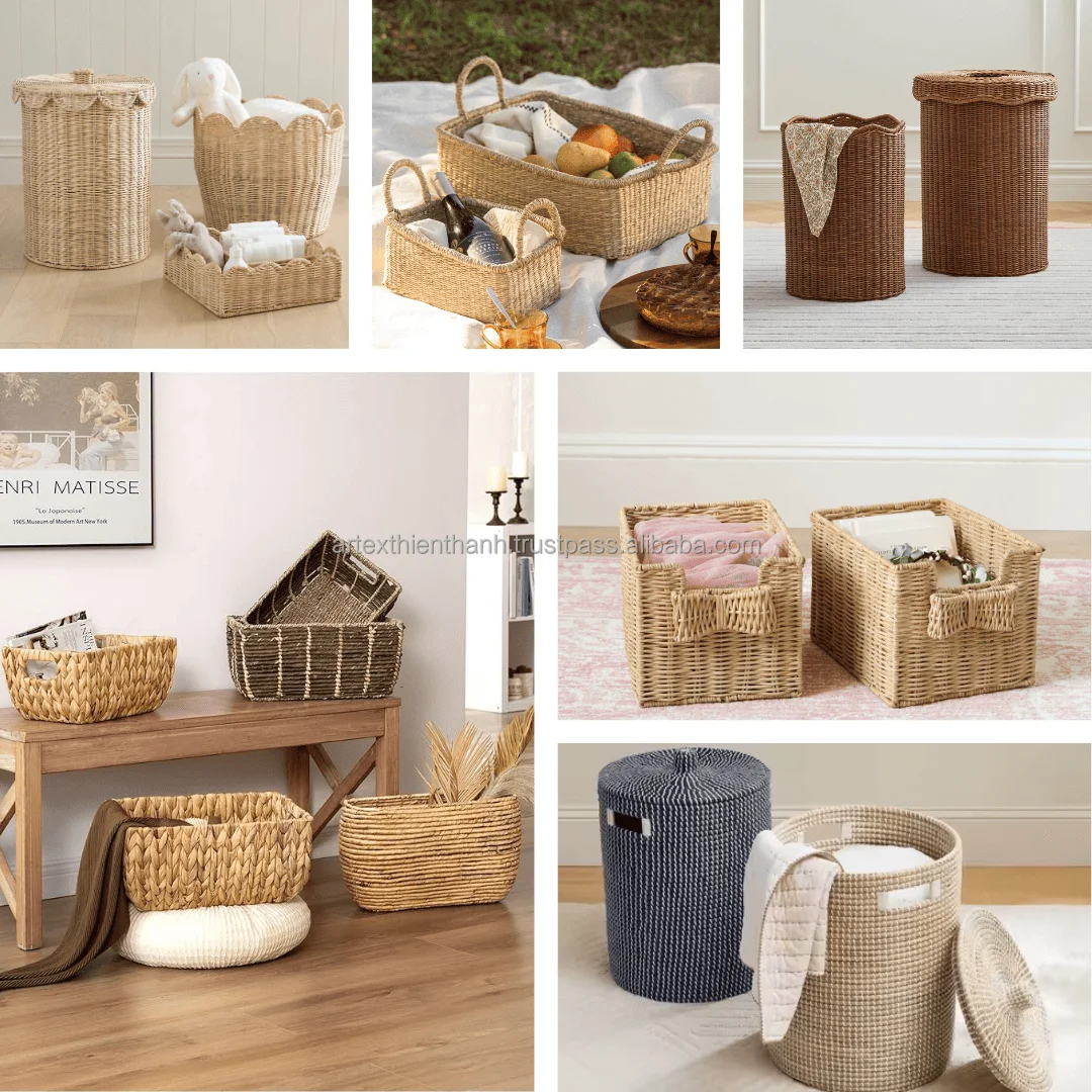 Colorful Ratten Basket Unique Rattan Baskets Vietnam Woven Natural Rattan Rectangle Shaped ...