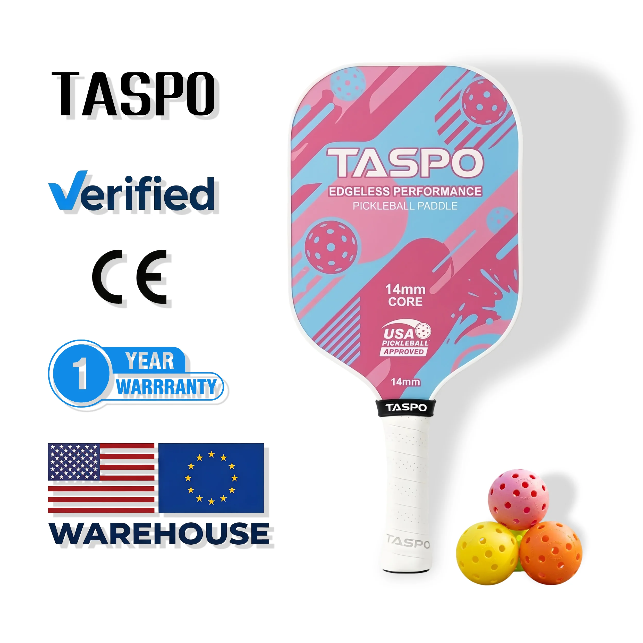 Taspo USAPA Approved 16mm Thickness Carbon Fiber Pickleball Paddle T700 Raw Surface Custom Logo Private Label Factory Low MOQ