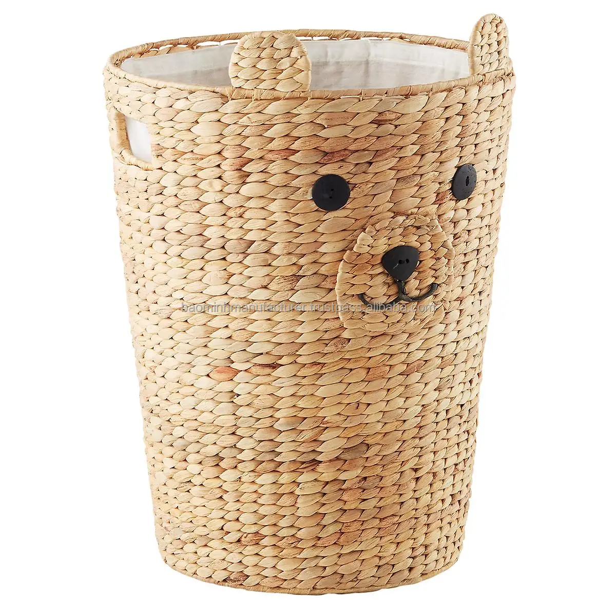 Cute Water Hyacinth Animal Basket Laundry Hamper With White Cloth Liner