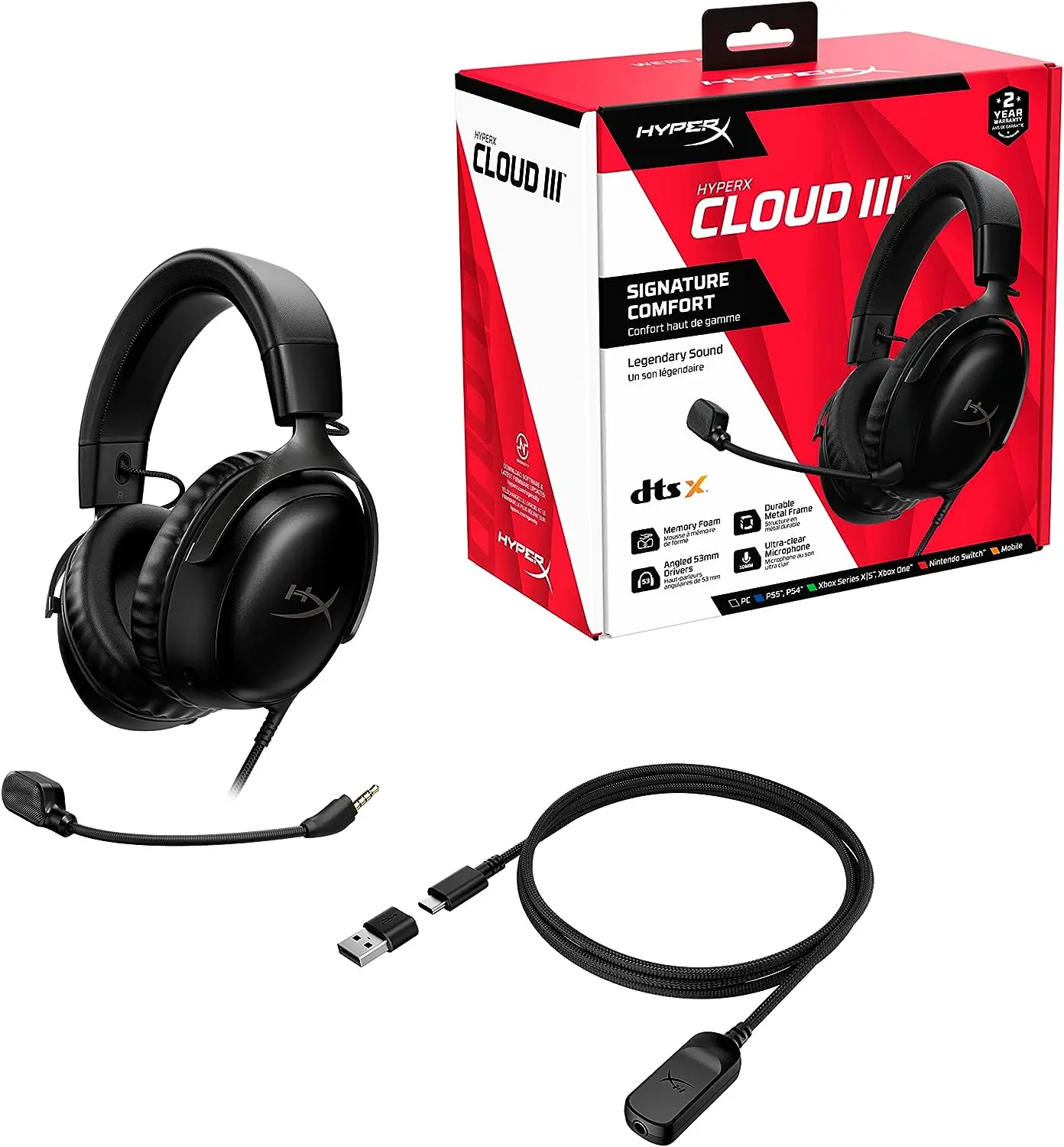Hyperx Cloud 3 Black - Premium over-Ear Headphones for Gaming