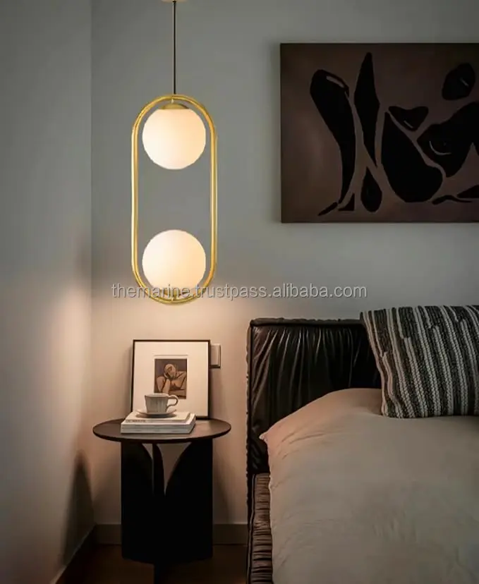 Modern Gold Hanging Light Fixture Brass 2 Holder Chandelier Globe Pendant with Glass for Sloped Ceilings for Bar Decorations