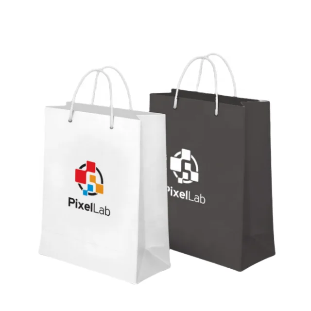 Custom your own logo white kraft paper bag with twisted handle stand up cheap price recyclable shopping paper bag