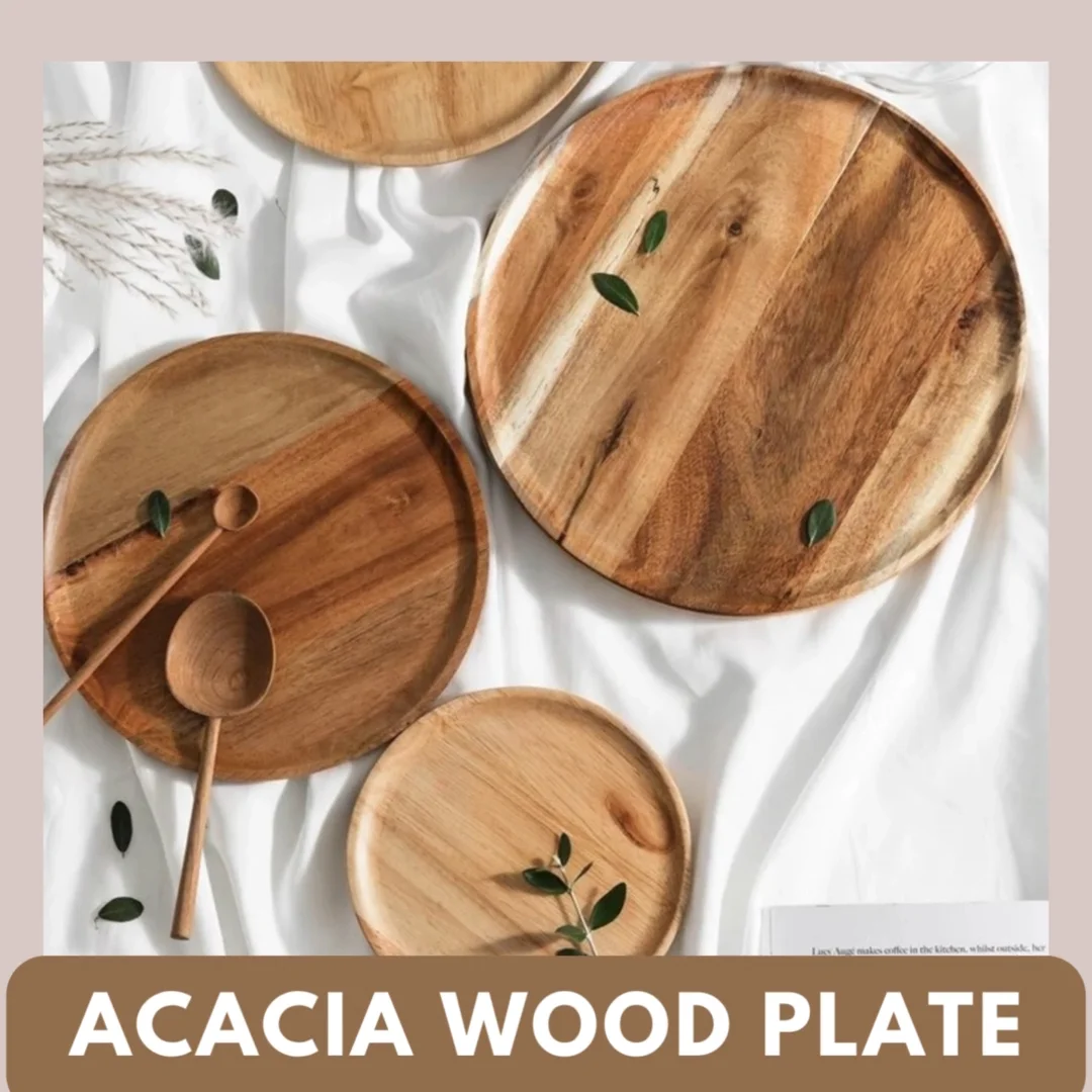 Custom Sizes Solid Acacia Wood Dish And Plate Set Bulk Quantity