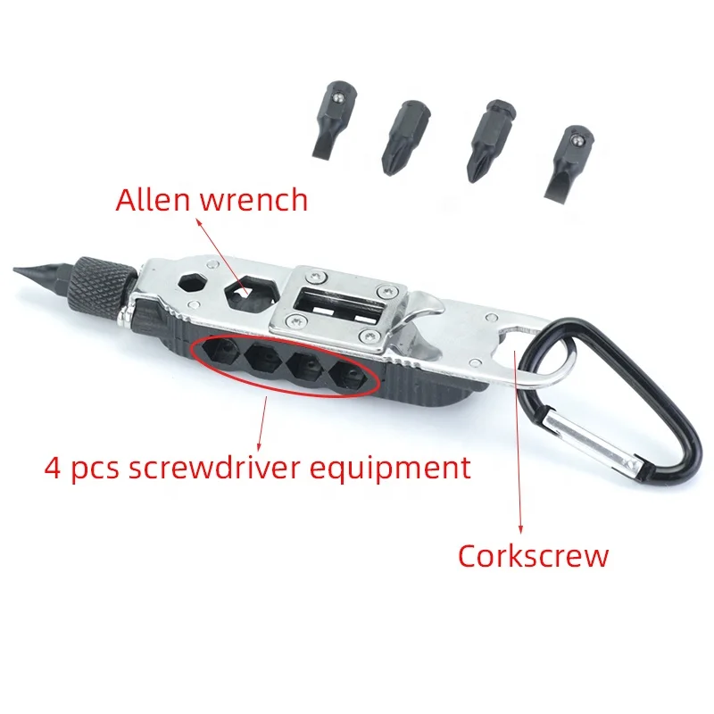 Multifunction Screwdriver Bits Set Repair Tools Mini Keychain Screwdriver With Slot Hex Screwdriver LED Light and D Buckle