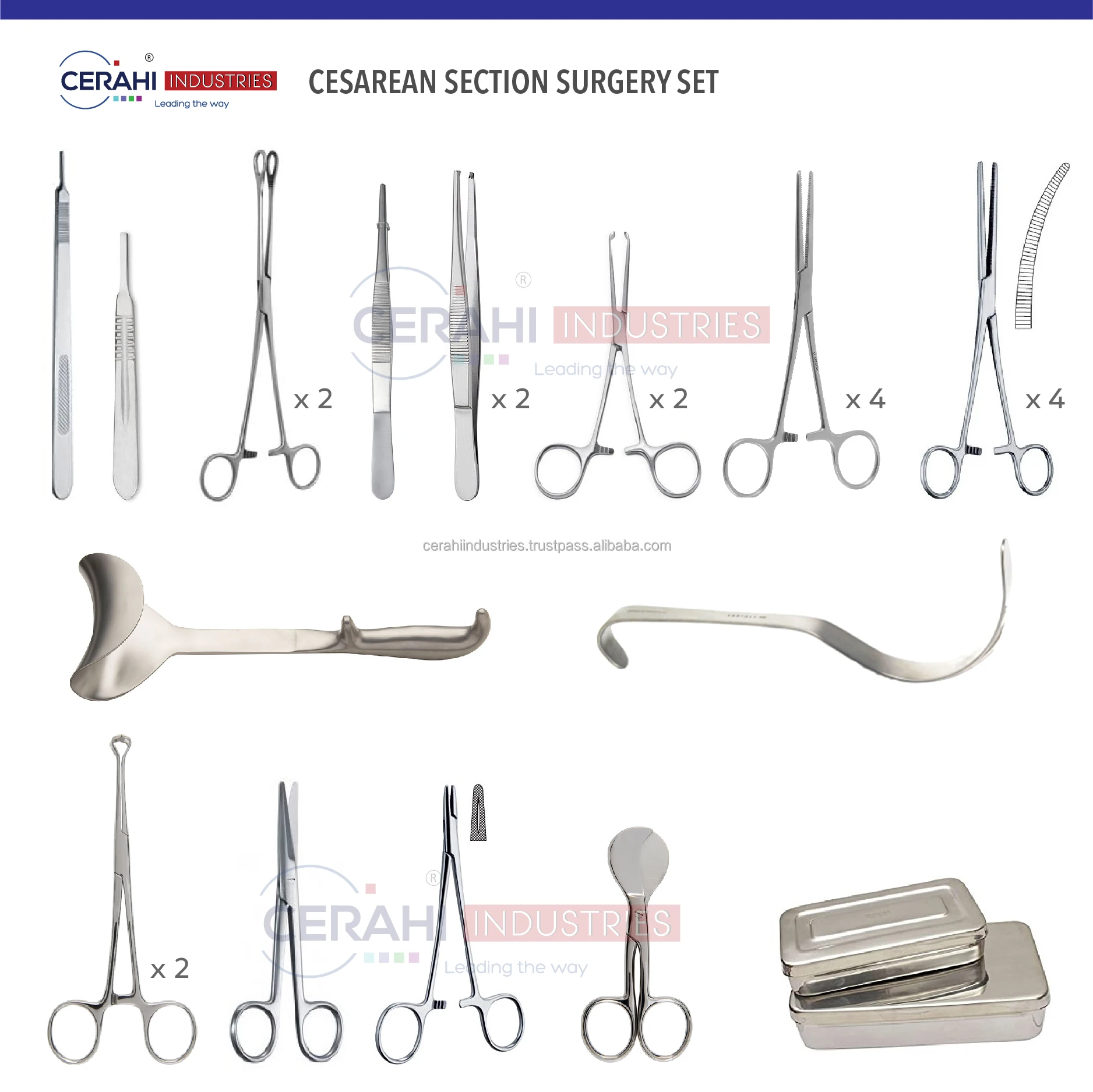 S.S. Hysterectomy Surgical Instrument Set DS-673 - General Surgery - Atraumatic Locking