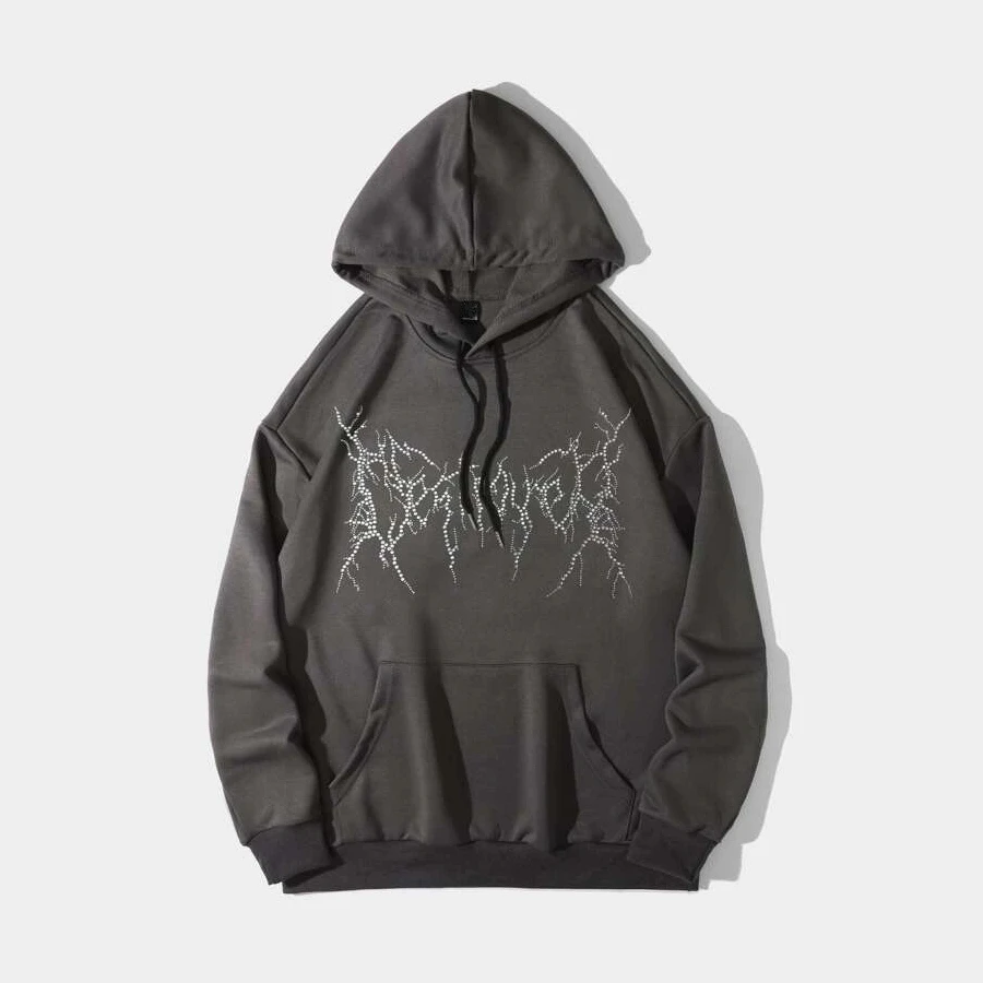 Custom Rhinestone Oversized Hoodie 100% Cotton Pullover Premium Quality Hoodie Loose Fit Heavyweight Hoodie For Unisex