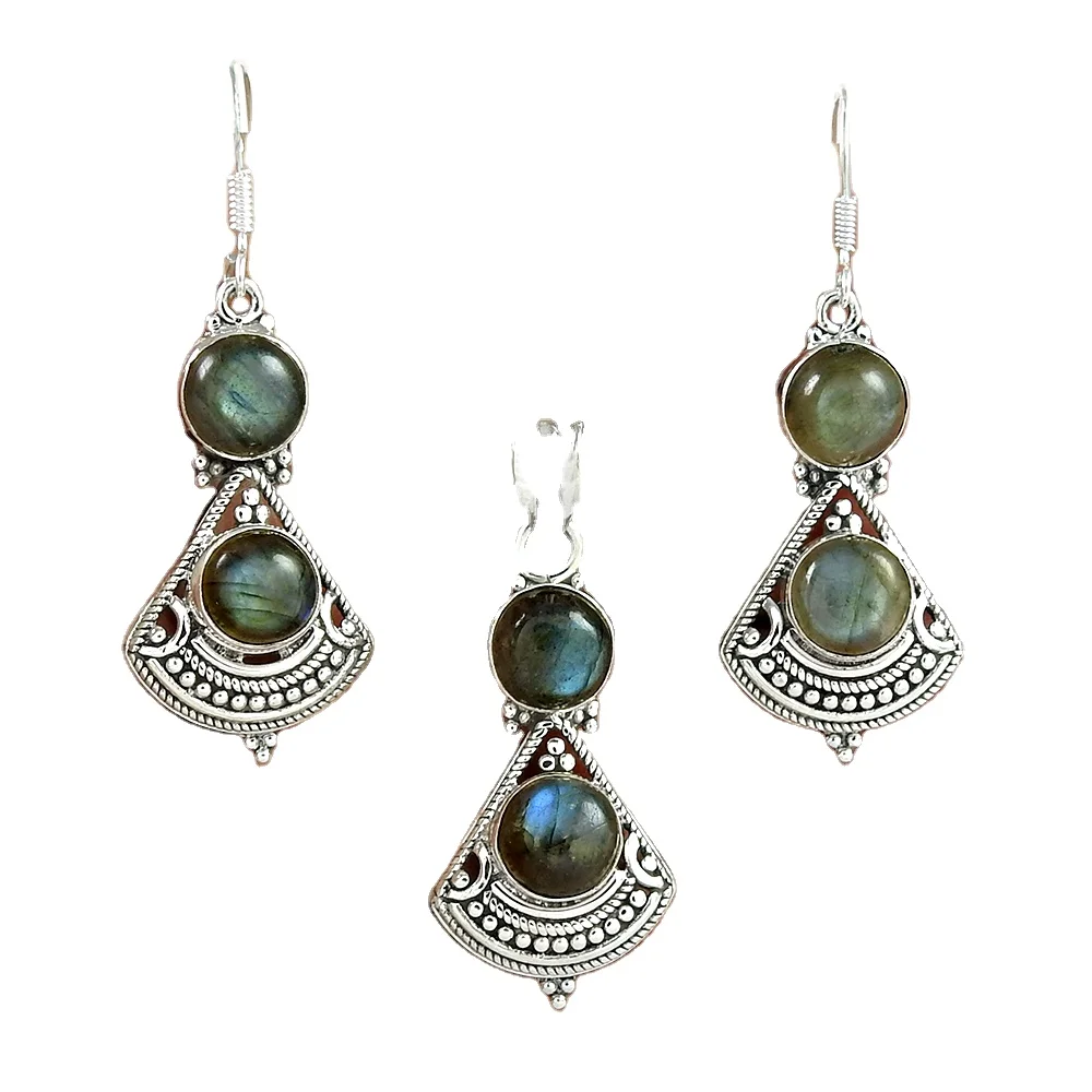 Labradorite pendant and earring set 925 silver