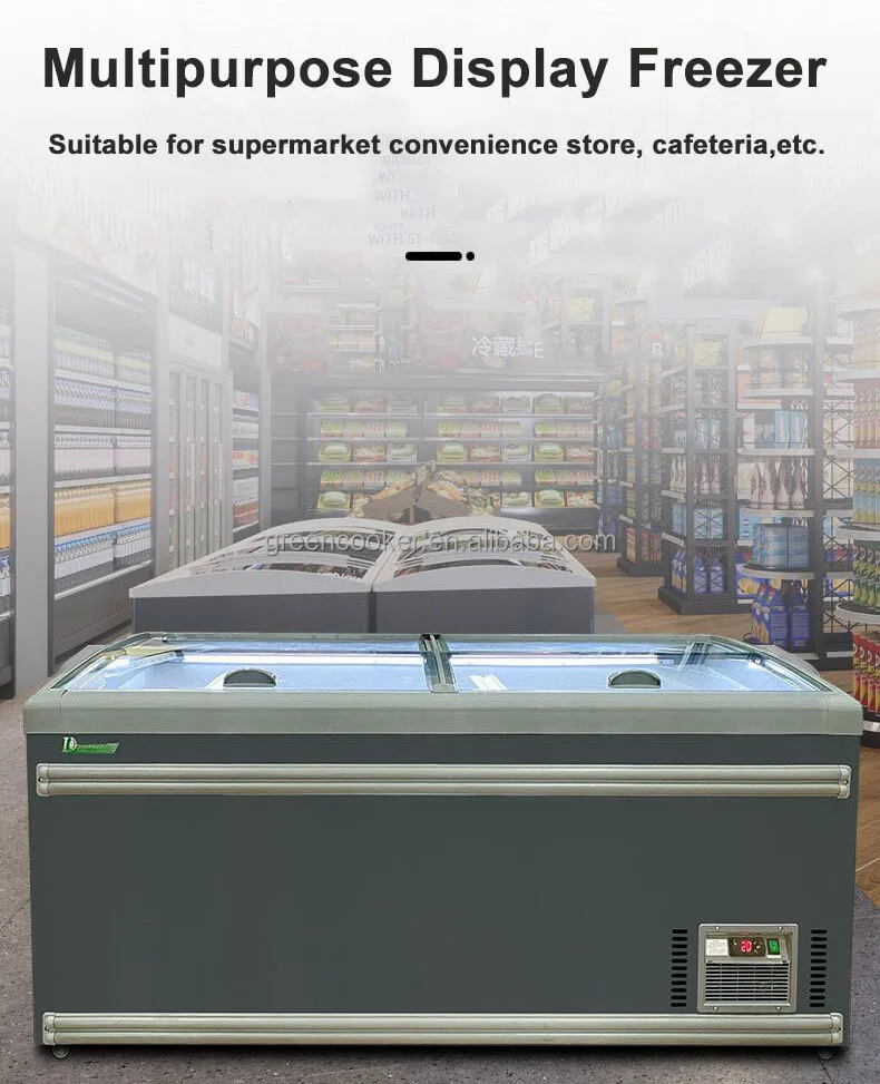 850l Supermarket Ice Cream Freezer Sliding Glass Door Deep Display