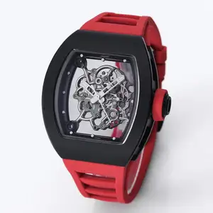 New Luxury Brand Designer Men's Mechanical Watch 13.5mm Thick Carbon Fiber Case Natural Rubber Strap Casual Sporty Trendy Watch