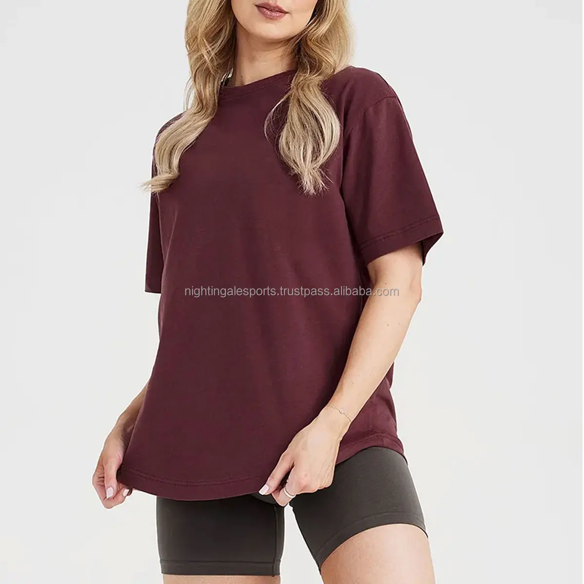 Custom Logo Women Short Sleeve Drop Shoulder Printing Heavy Weight Cotton Oversized Gym Training