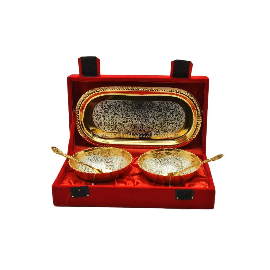 Goldsilver Plated Serving Bowl With Spoon Brass Bowl For Gift Return
