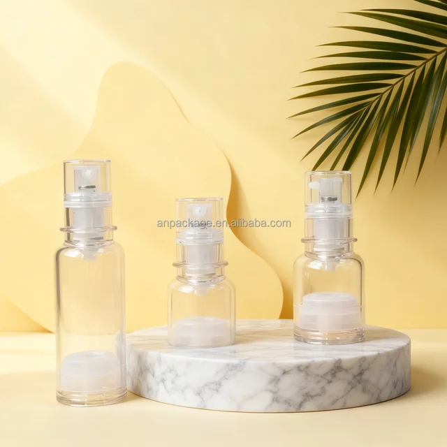 New 15ml 30ml  Luxury Boston Round Airless Bottle for Serum Essential Oil Lotion Airless Pump Bottle for Skin Care Hair Care