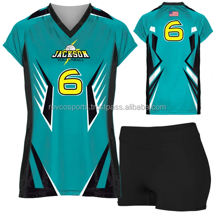 Green Color Volleyball Uniform Full Set Short Sleeve V-neck Volleyball ...