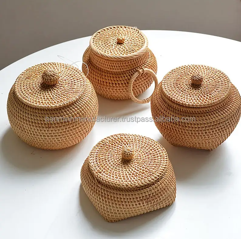 Korean Style Small Tabletop Rattan Storage Box With Lid Buy Rattan