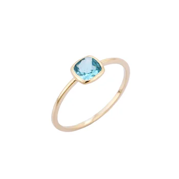 Blue Topaz Ring 14K Yellow Gold Birthstone Rings Wholesale Custom Jewelry Women Men Gold Gift Jewelry Trendy Solitaire Natural