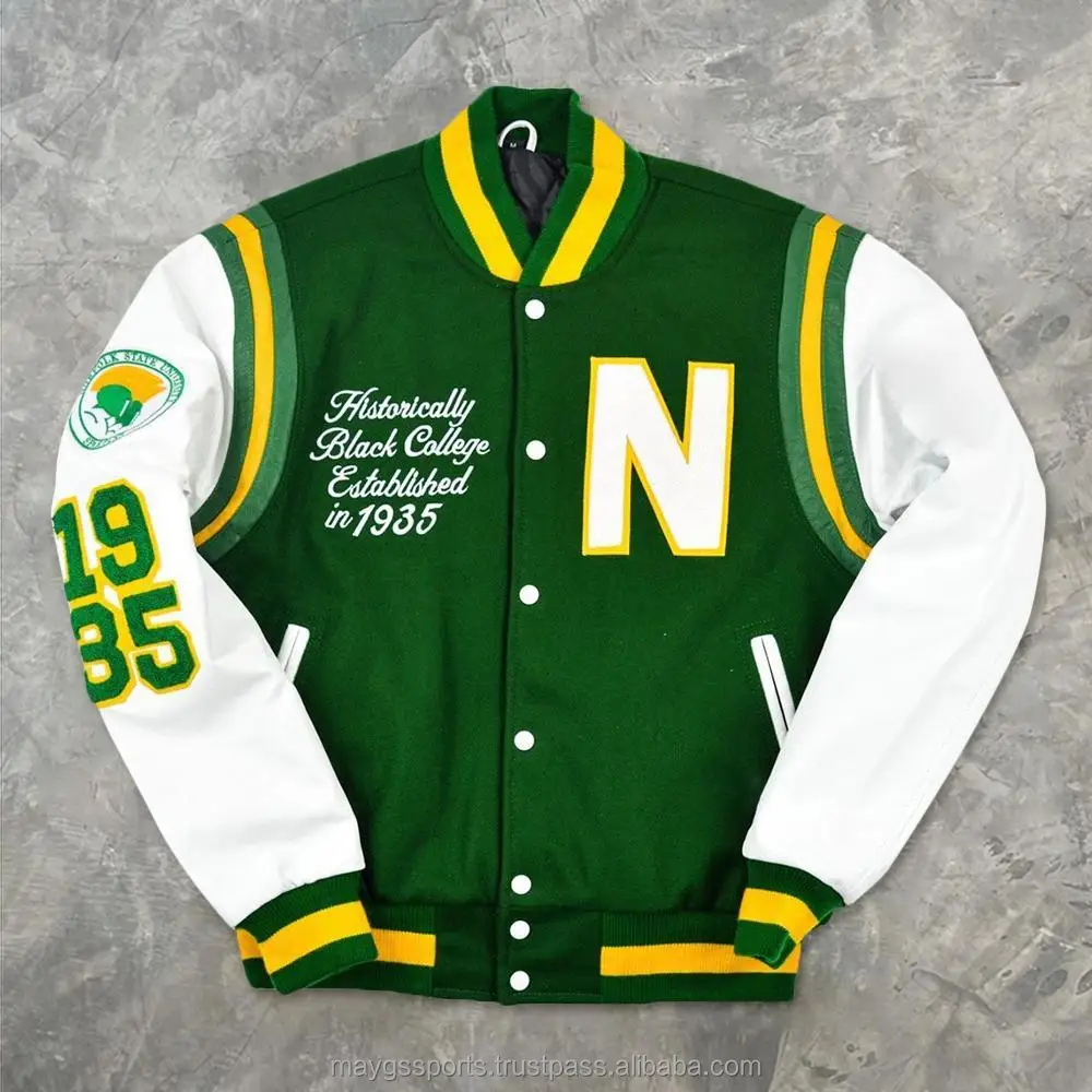 College Wind Yellow Green Chenille Patchwork Baseball Jacket