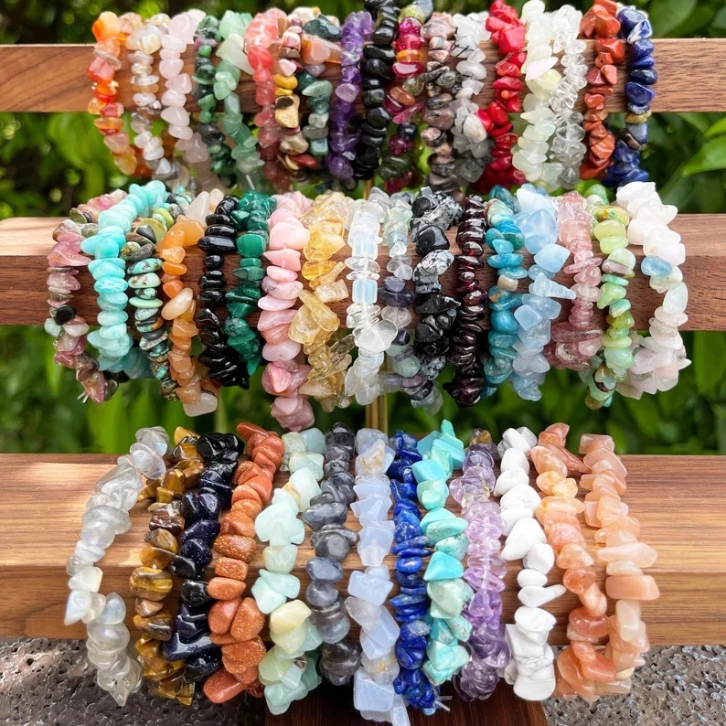 Natural Healing Crystal Stretchy Chip Gemstone Bracelet Handmade Stretch  Chakra Crystal Chip Bead Stone Bracelets Women Jewelry